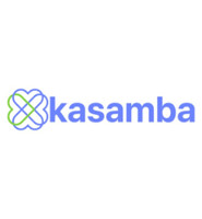 Logo of Kasamba featuring a stylized blue and green interconnected design on the left, followed by the company name "kasamba" in lowercase blue letters, hinting at special offers.
