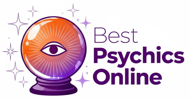 A crystal ball with an eye inside, surrounded by sparkles, serves as the captivating header next to the text "Best Psychics Online" in purple lettering on a white background.